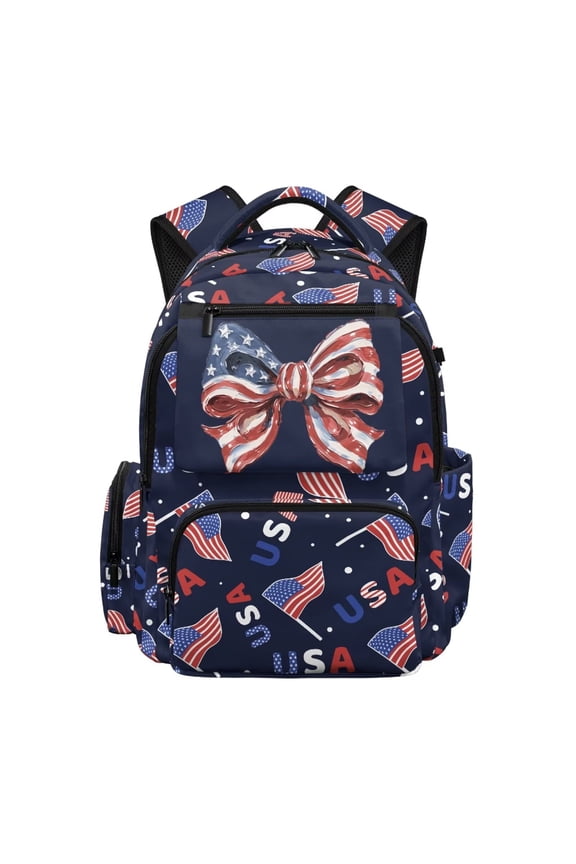 Bow USA Flag 17 Inch School Backpack, Lightweight Toddler Bookbag with Adjustable Straps Casual Daypack Suitable for Elementary School Travel