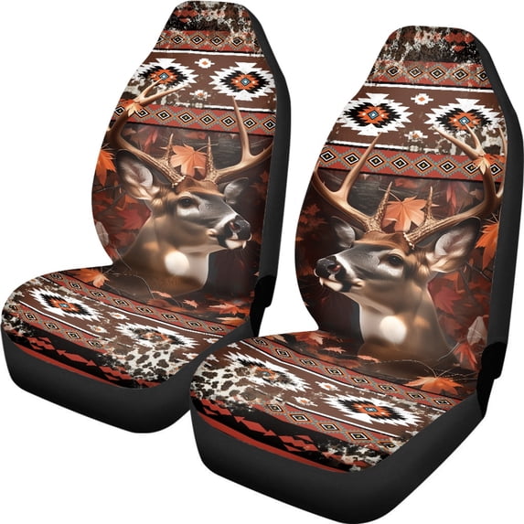 XYZCANDO Breathable Car Interior Decor Truck Auto Sedan, Easy Install Soft Car Seat Covers 2pc Polyester Deer Fall