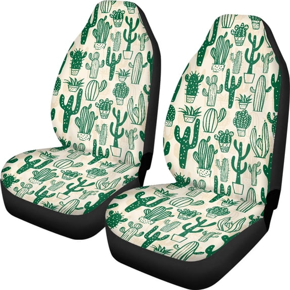 XYZCANDO Breathable Front Car Seat Covers featuring Green Cactus Pattern - Durable Waterproof Protection for All Seasons