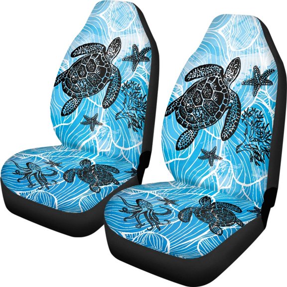 XYZCANDO Breathable Front Car Seat Covers featuring Ocean Turtle Design - Durable Washable Protection for Daily Use