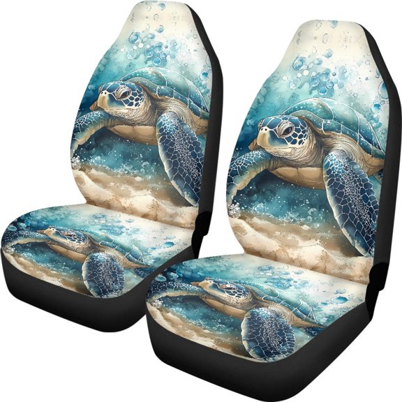 XYZCANDO Breathable Waterproof Front Car Seat Covers with Watercolor Sea Turtle Design - Durable Protective Decor For All Vehicle Types