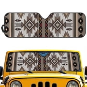XYZCANDO Brown Aztec Windshield Sun Shade Sun Visor for UV Rays & Heat Protection Compatible with Jeep Wrangler Rubicon Sahara TJ JK JKU 2 Door & 4 Door 51.57 in *16.14 in