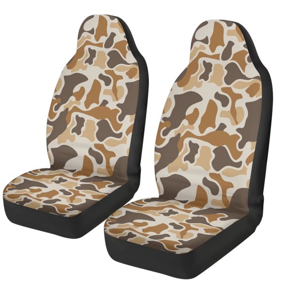 XYZCANDO Brown Camouflage Car Seat Covers Set of 2 Breathable Front Seat Covers Stretch Polyester Fabric Cover Removable Automotive Accessories Universal Fit for Cars SUV Sedans