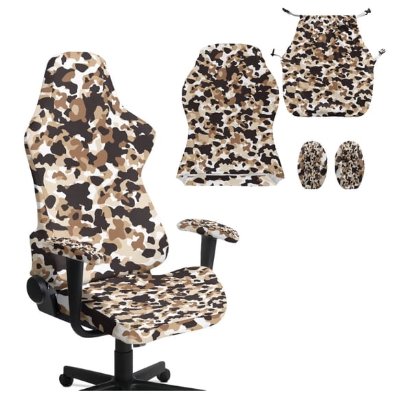 XYZCANDO Brown Camouflage Gaming Chair Slipcover Set 4 Pieces Anti-Scratch Gaming Chair Protective Cover with Zipper Stretch Fabric Protector for Large and Tall Reclining Gaming Chairs