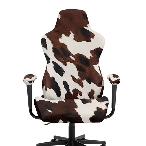 XYZCANDO Brown Cow Print Computer Chair Slipcover Set of 4 Gaming Chair Protective Cover with Zipper Anti-Slip Chair Protector Keeps Your Chair Cool and Clean