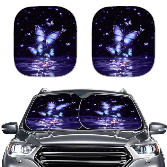 XYZCANDO Butterflies Car Front Windshield Sunshades 2 Piece Keeps Vehicle Cool Foldable Block UV Rays Protector Windshield Sun Shade for Cars Trucks SUV
