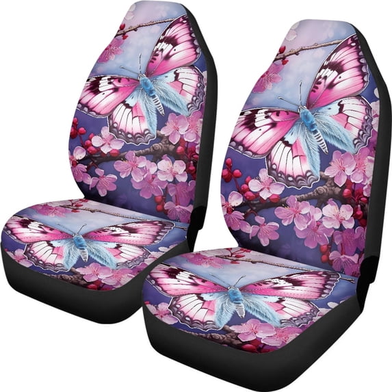 XYZCANDO Butterflies Cherry Blossoms Car Seat Covers Removable Full Protection Car Front Seat Covers car Front Seats Vans Sets, Soft Breathable SUV Auto