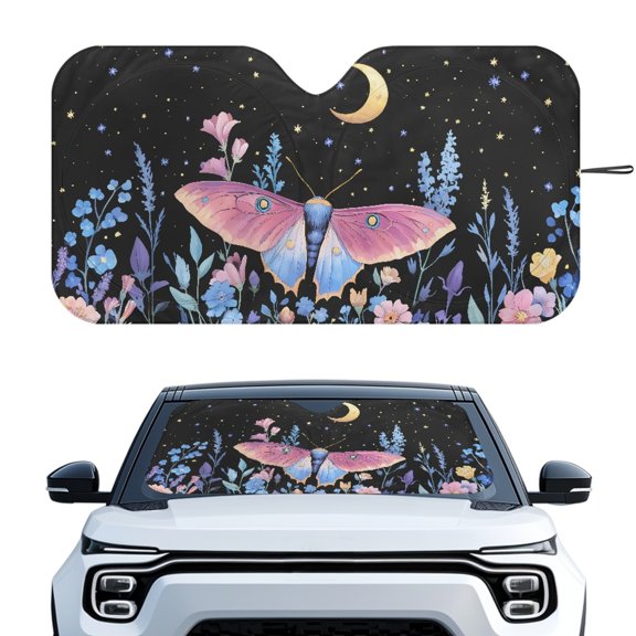 XYZCANDO Butterfly and Florals Heat AND UV Block Window Sun Blocker for Auto Interior Sun Visor Protector Sunshade Easy Storage