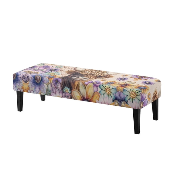 XYZCANDO Calf Floral Design with Elastic Band Dining Bench Covers, Washable Polyester Spandex Rectangle Bench Cover for Living Room Dining Room