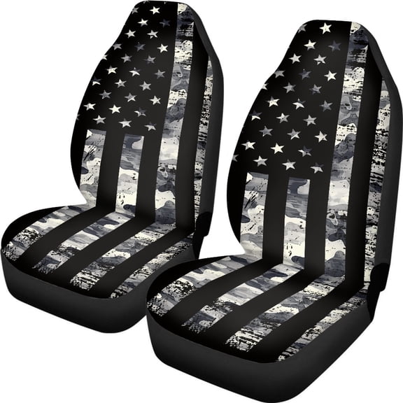 XYZCANDO Camouflage American Flag Design Car Front Seat Cover Set Polyester Easy to Install Car Front Seat Covers Interior Front Car Seat, Soft Thin Vehicle Auto