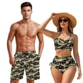 thumbnail image 1 of XYZCANDO Camouflage Couple Matching Beach Set Men Board Shorts Women Drawstrings Bikini High Waisted Bathing Suit Matching Swimwear Hawaiian Style Vacation Outfit for Beach, 1 of 6