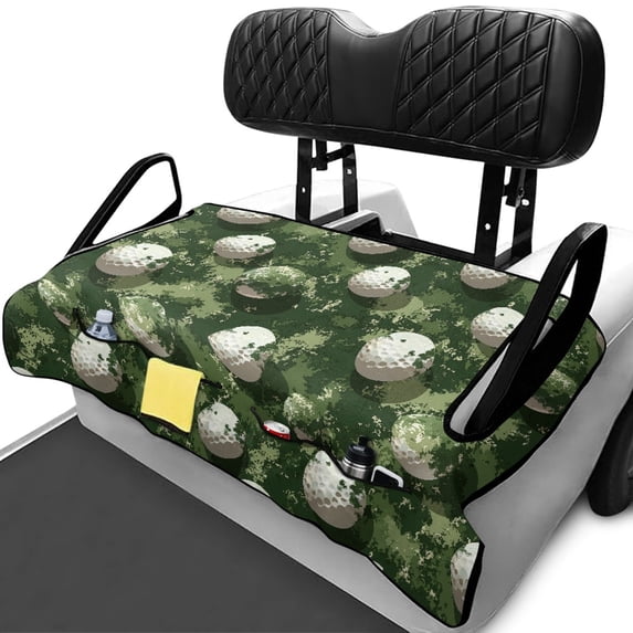 XYZCANDO Camouflage Golf Ball Golf Cart Seat Cover with 4 Front Pockets - Non-Slip Washable Protector for 2-Seat Golf Carts