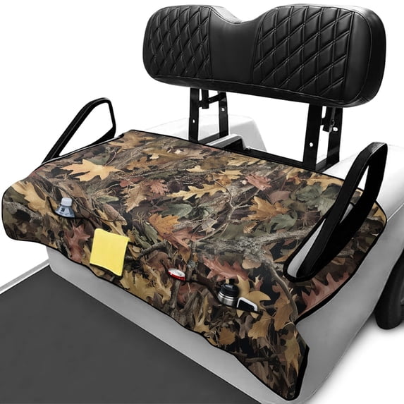 XYZCANDO Camouflage Leaf Golf Cart Seat Cover with 4 Front Pockets, Non-Slip Washable Terry Cloth Seat Protector Universal for 2-Seat Golf Carts