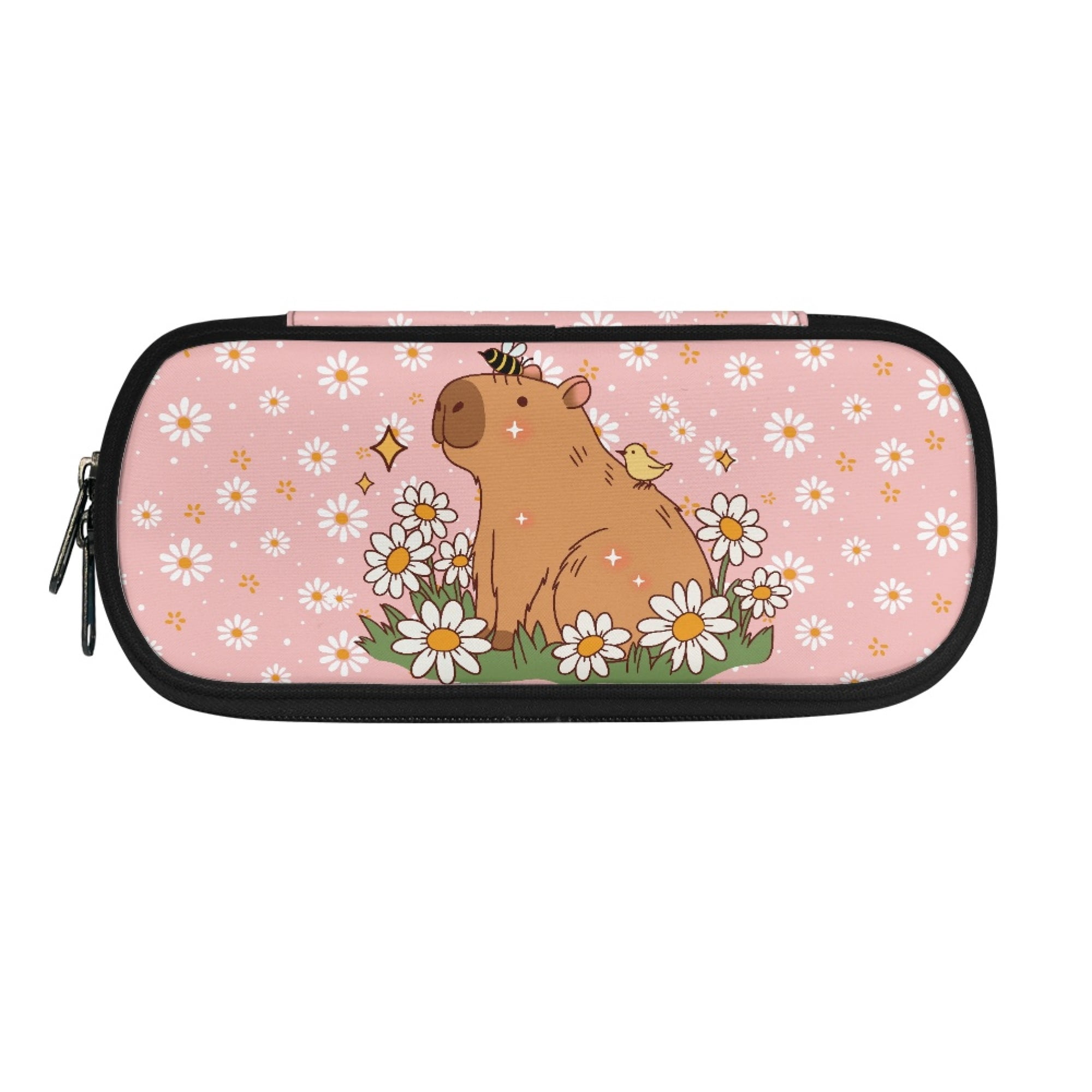 XYZCANDO Capybara Daisy Pattern Polyester Pen Pouch for Boys Girls