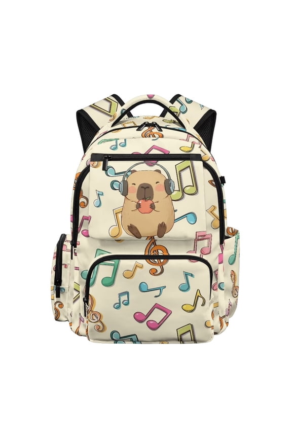 Capybara Musical Notes Boys Backpack 17 Inch Cute Toddler Bookbag with Front Pocket Large Capacity for Elementary Primary Middle School Bookbag