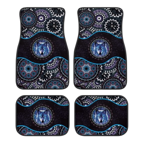 XYZCANDO Car Floor Mats Full Sets 4 PCS Carpet Mats for Vehicle Boho Mandala Wolf Print Car Interior Rugs Automotive Accessories Auto Floor Protector Universal Fit SUVs Sedan Truck