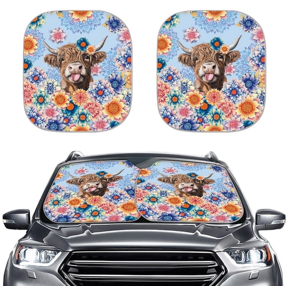 XYZCANDO Car Front Windshield Sunshades with Floral Cow Pattern, Car Windshield Sun Shade, Window Sun Blocker for Uv Protection and Car Interior Cooling