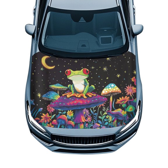 XYZCANDO Car Hood Cover Frog and Mushroom Pattern UV Resistant Elastic Stretch Fabric, Fashion Removable Car Hood Cover Protector for SUV Sedans Pickup