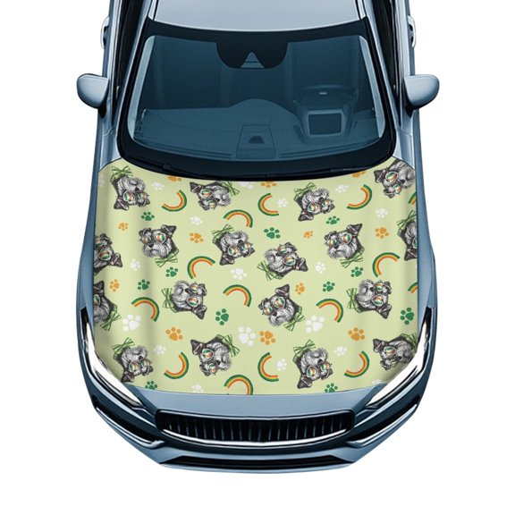 XYZCANDO Car Hood Cover Rainbow Clover Pattern Waterproof Stretch Fabric, All-Season Protection Easy to Clean Car Hood Cover Protector for Trucks Pickup Van