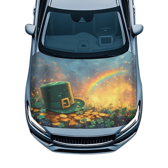 XYZCANDO Car Hood Cover St. Patrick's Day Rainbow Print Sunproof Stretch Fabric, Decorate Corrosion Resistant Car Hood Cover Protector for Pickup Trucks Van