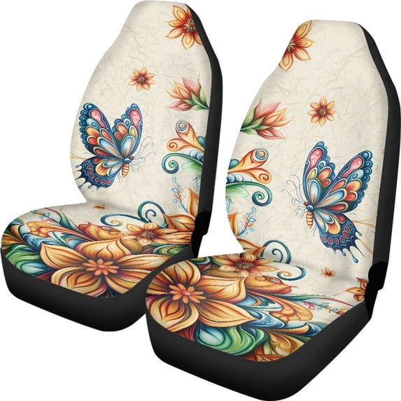 XYZCANDO Car Seat Covers Butterfly Floral 2 pcs Car Front Seat Covers Soft SUV Truck Sedan Waterproof Cozy Automotive Front Seat Covers