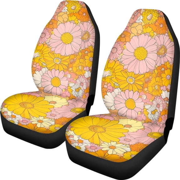 XYZCANDO Car Seat Covers Colorful Daisy 2 Piece Car Front Seat Covers Breathable SUV Van Auto Waterproof Protector Vehicle Seat Protector