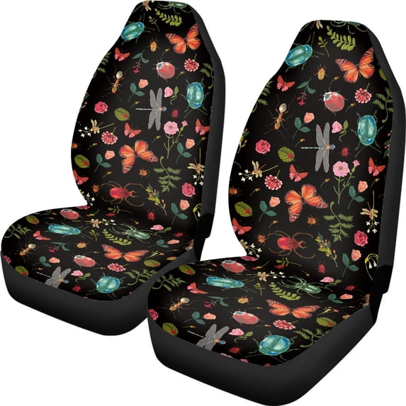 XYZCANDO Car Seat Covers Comfortable Car Front Seat Covers Car Seat Cover Set Easy to Install Durable Van Vehicle, Dark Insect Flowers