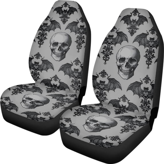 XYZCANDO Car Seat Covers Interior Decor Car Accessories Car Front Seat Covers Washable Anti-Slip Auto Sedan, Black-White Skull & Bat Repeat Pattern