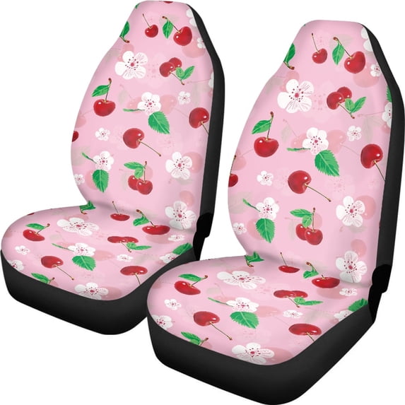 XYZCANDO Car Seat Covers Polyester Car Seat Covers Front Set Carseat Covers All Seasons Use Breathable Sedan Van, Cherry Blossom Pink