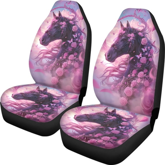 XYZCANDO Car Seat Covers Rose and Horse Design 2 Piece Car Seat Cover Set Auto Accessories SUV Vehicle Truck Soft Decorative Car Front Seat Covers