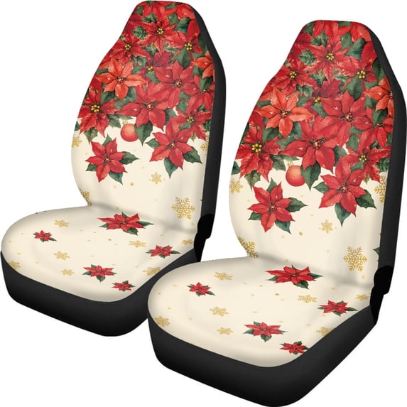 XYZCANDO Car Seat Covers Set Poinsettia & Snowflake Pattern 2 Piece Front Seat Cover All-Season SUV Van Truck Breathable Soft Front Seat Covers