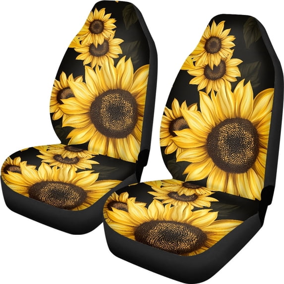 XYZCANDO Car Seat Covers Sunflower Floral Print 2 Piece Front Seat Cover Stretchy Van Sedan SUV Auto Accessories All Seasons Car Seat Protector