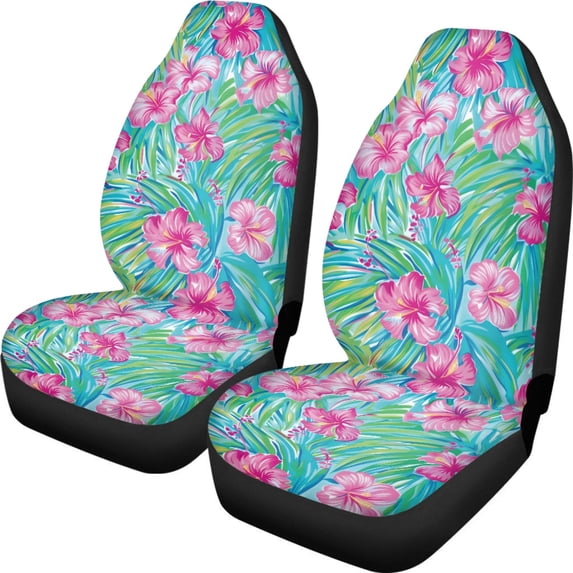 XYZCANDO Car Seat Covers Tropical Hibiscus Print 2 Pack Car Front Seat Covers All Seasons Sedan Auto Truck Breathable Interior Decor Car Seats Protector