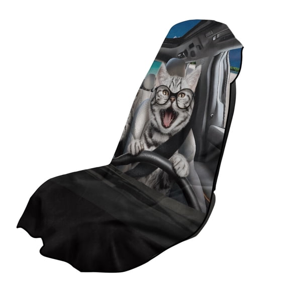 XYZCANDO Car Seat Towel Cover with Funny Cat Driving Pattern, Car Seat Protector for Outdoor Sports and Daily Road Trips
