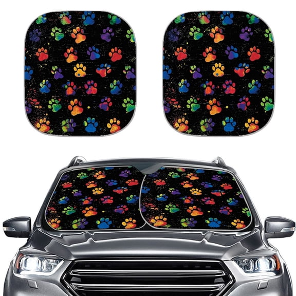 XYZCANDO Car Sun Shade with Rainbow Paw Print, 2 Pack Set for Vehicle Windshield, Block Heat and Protect Interior from Sun Damage for Daily Drive