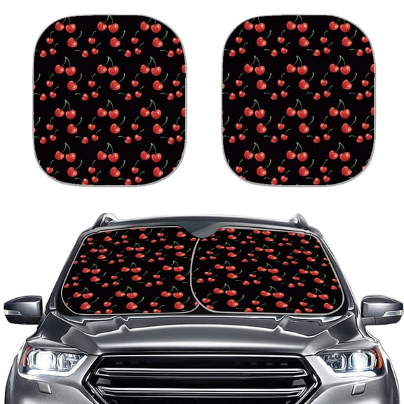 XYZCANDO Car Sun Shade with Red Cherry Print, Foldable Automotive Interior Sun Protection Fits Suvs and Most Sedans for Summer Road Trips