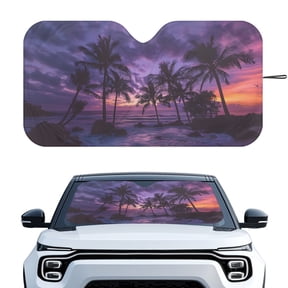 XYZCANDO Car Sun Shade with Tropical Palm Sunset, Storage Pouch Includes Matching Storage Bag for Road Trips and Summer Outdoor Use