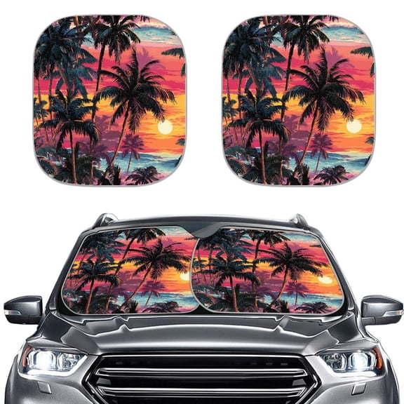 XYZCANDO Car Sun Shade with Tropical Sunset, 2 Piece Set Car Accessories for Blocking Heat, Road Trips and Daily Driving