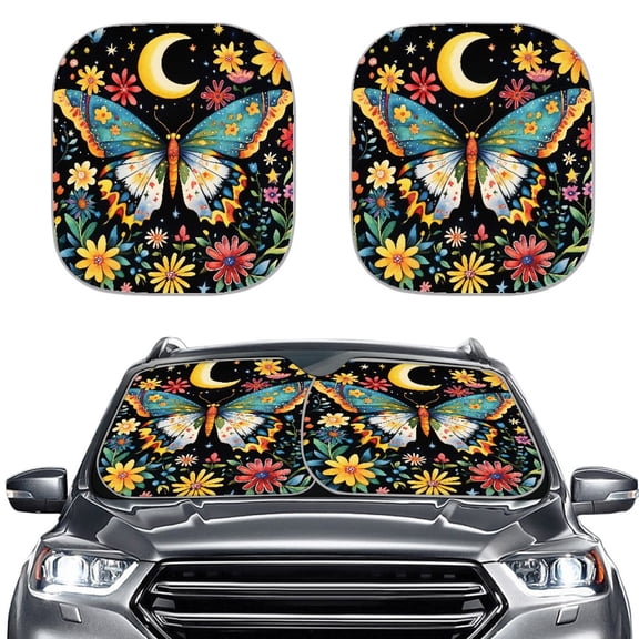 XYZCANDO Car Sun Visor with Butterfly Moon Floral Design, Foldable Sun Visor for Easy Storage, Blocks Harmful Sun Rays for Daily Road Trips