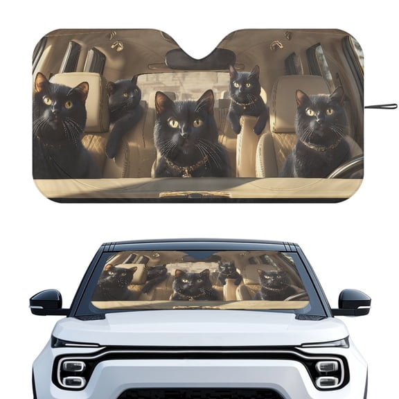 XYZCANDO Car Sunshade with Black Cats Print, Windshield Sunshade for Sedans, Keeps Vehicle Cool on Hot Summer Days