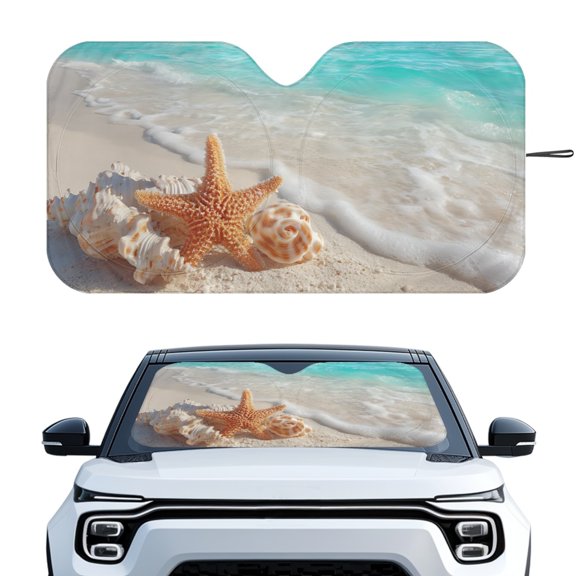 XYZCANDO Car Windshield Sun Shade with Beach Starfish Design, Foldable Sunshade for Trucks and Auto, Keeps Interior Cool during Summer