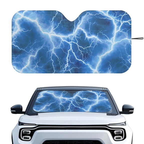 XYZCANDO Car Windshield Sun Shade with Blue Lightning Print, Sunshade for Trucks and Vans, Blocks Harmful Uv Rays and Keeps Vehicle Cool