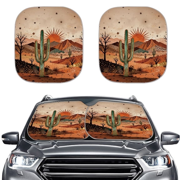 XYZCANDO Car Windshield Sun Shade with Desert Cactus Print, Foldable Sun Blocker for Vehicle Heat Protection and Interior Protection