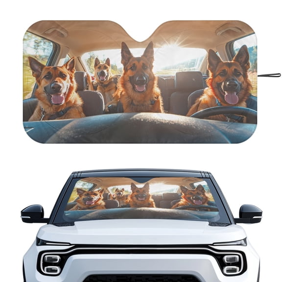 XYZCANDO Car Windshield Sun Shade with German Shepherd Dog Pattern, Windshield Sunshade for Suv and Van, Keeps Your Vehicle Cool