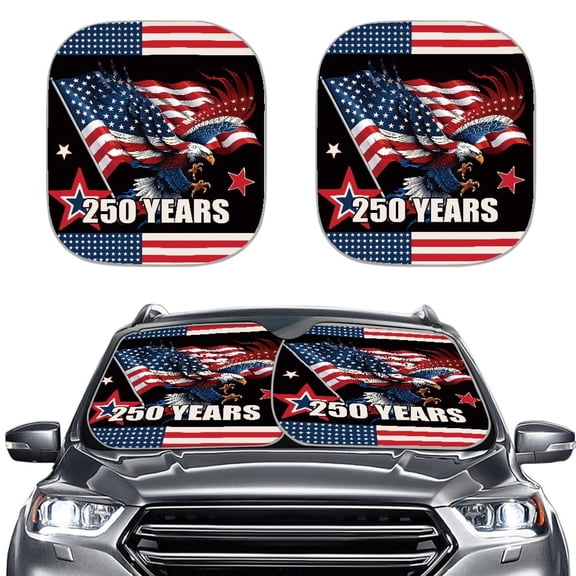 XYZCANDO Car Windshield Sun Shade with Patriotic Eagle Flag Theme, Car Shades for Front Windows, Two Piece Set for Trucks and Suv to Block Sun Heat