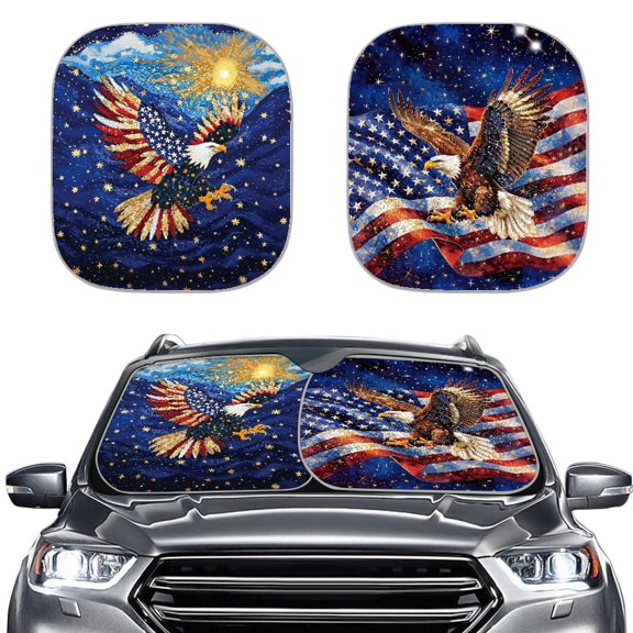 XYZCANDO Car Windshield Sun Shade with Patriotic Eagle, Front Windshield Cover for Blocking Heat, Fits Most Vehicles for Road Trips and Daily Use