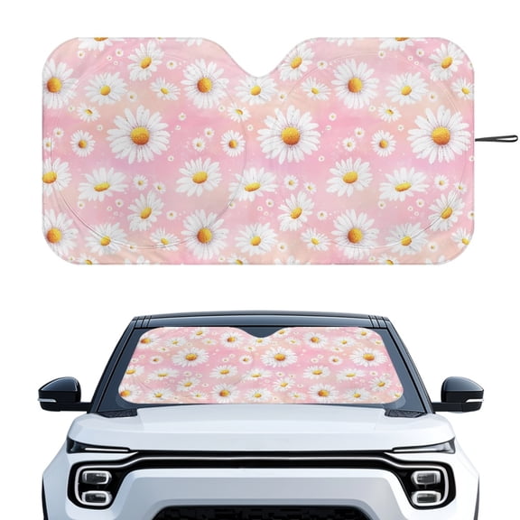 XYZCANDO Car Windshield Sun Shade with Pink Daisy Print, Foldable Windshield Screen with Uv Protection for Cars and Trucks
