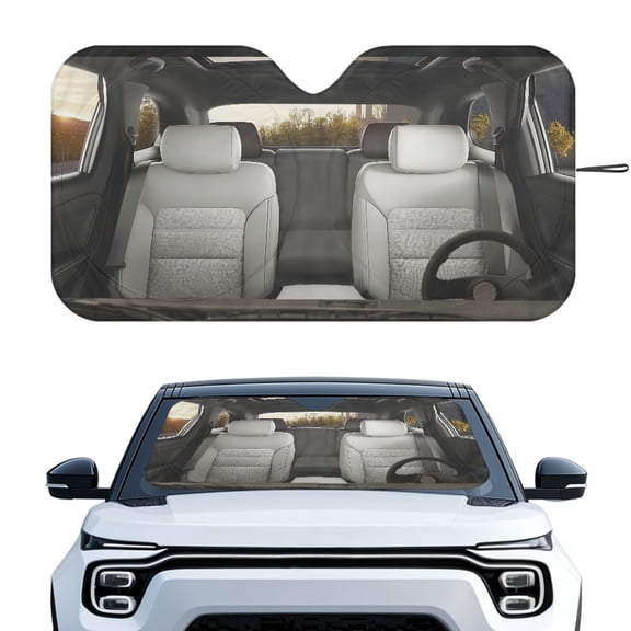 XYZCANDO Car Windshield Sun Shade with Realistic Interior Print, Foldable Sunshade for Suvs to Block Heat and Keep Vehicle Interior Cool