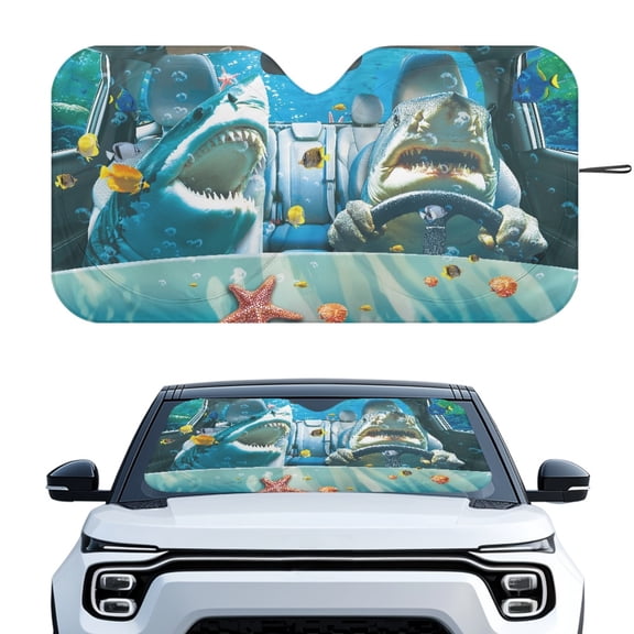 XYZCANDO Car Windshield Sun Shade with Shark Ocean Design, Windshield Sun Shade for Suv and Everyday Vehicle Use