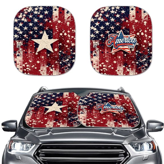 XYZCANDO Car Windshield Sunshades with Vintage Patriotic America 1776 Design, 2 Pack Sun Blocker for Car Front Window, Blocks Harsh Glare and Heat for Daily Trips